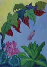 Cyclamen and Viali with Angels, 2020, 107 x 76 cms, oil on canvas