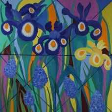 Iris and Muscari, 2020, 91.5 x 91.5 cms, oil on canvas