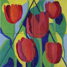 Five Tulips – quadriphych, 2020, 46 x 46 cms, 0il on canvas